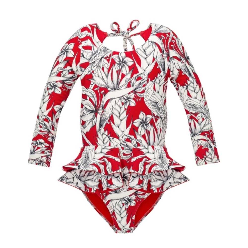 Kids Tropical Red and White Rashguard
